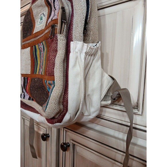 Pure Hemp Artisan Boho Himalayan Hemp Multi Color Embroidered Backpack THC FREE - Picture 6 of 11